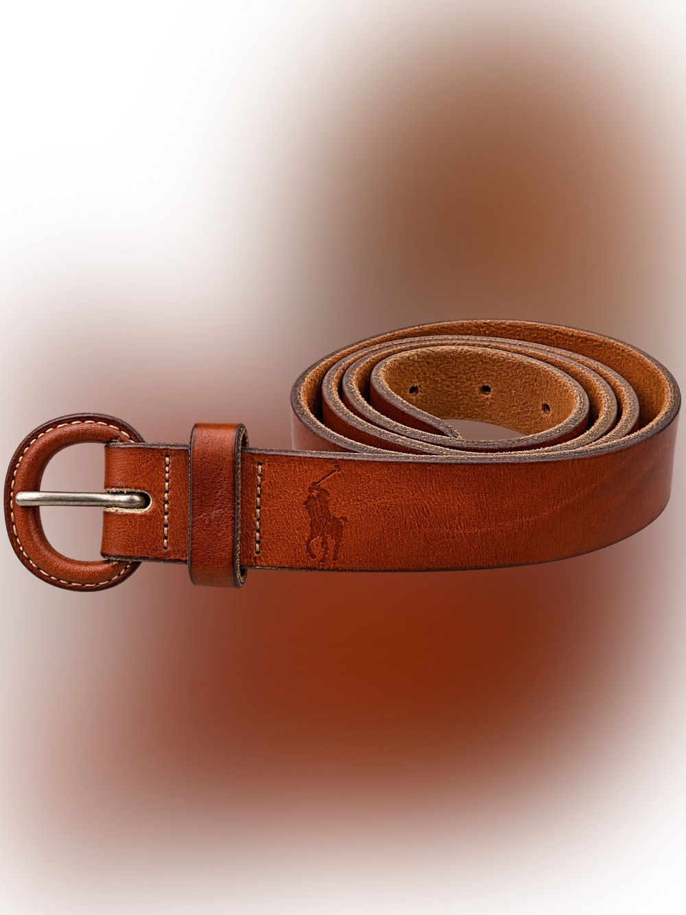 Ralph Lauren Tan Leather Belt with Embossed Polo Logo